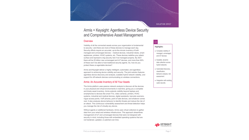 Armis + Keysight: Agentless Device Security and Comprehensive Asset Management